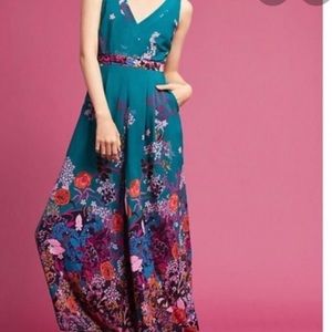 Anthropologie Maeve Andalusia Turquoise Floral Jumpsuit